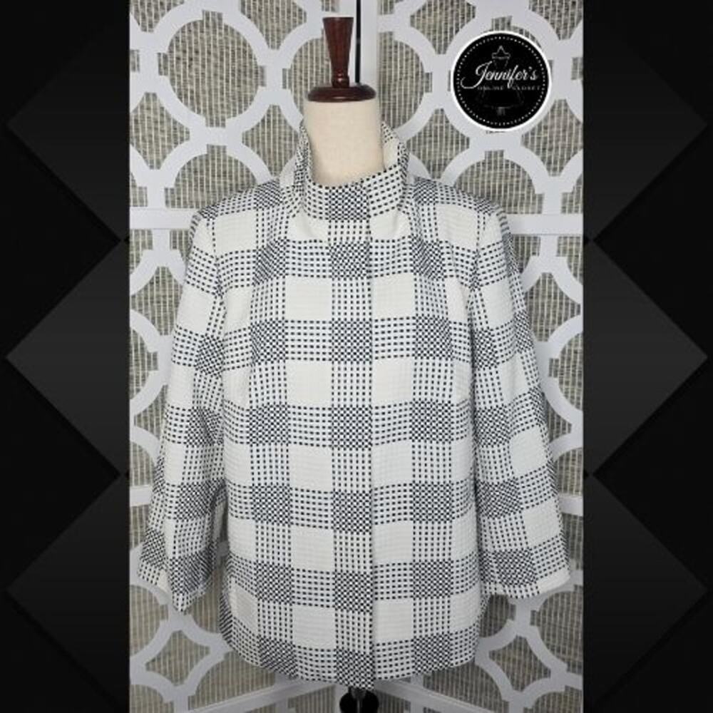 Talbots Black and White Checked Zip Front Lined Jacket Size 14